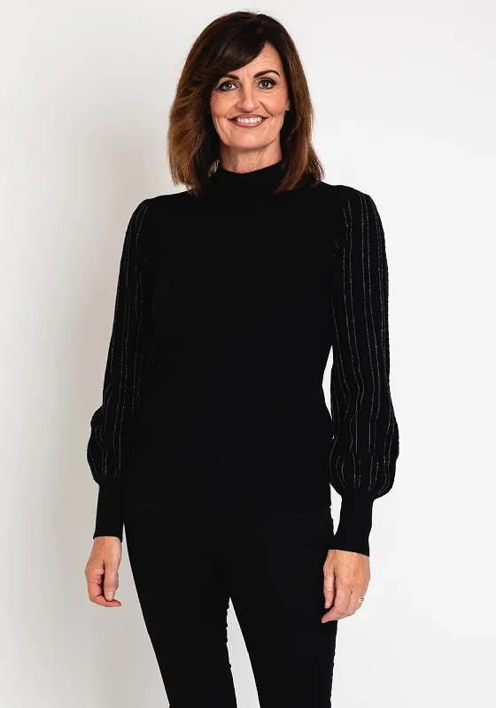 Serafina Collection Metallic Stitch Sleeve Sweater, Black Open Front Closed Front Wrap Front