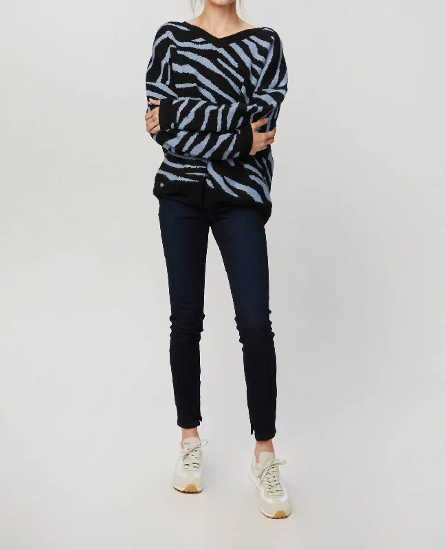 Joey Sweater In Slate Zebra Hooded Caped Shawl Collar