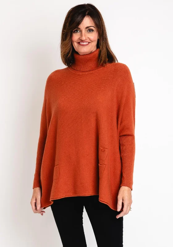 Serafina Collection Buttoned Side Knit Sweater, Orange Solid Color Striped Floral Print