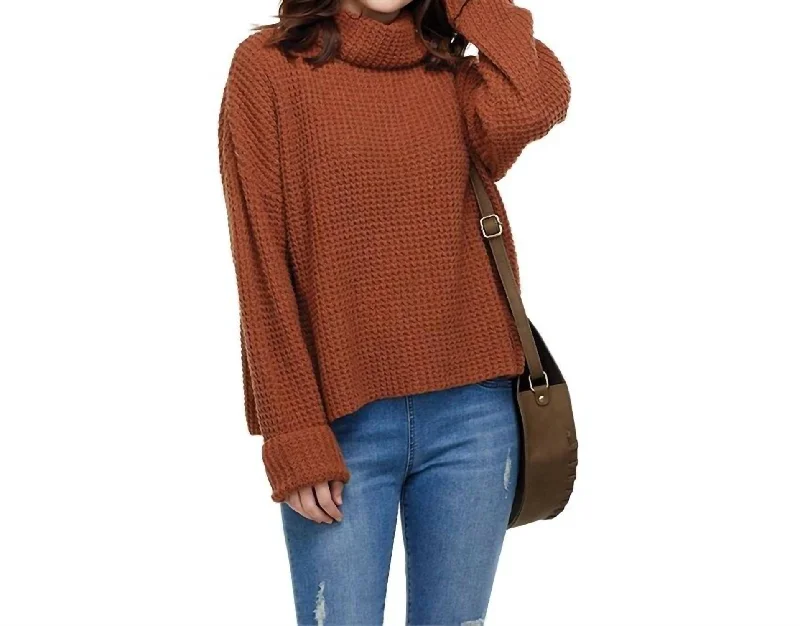 Wendy Waffle Knit Sweater In Rust Silk Blend Satin Velvet