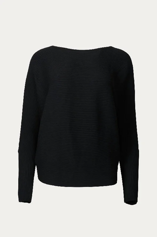 Ottoman Modal-Blend Dolman-Sleeve Sweater In Black Cashmere Blend Cotton Blend Poly Blend