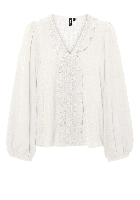 Vero Moda Caren Frill Blouse, Cloud Dancer Loose Fit Blouse