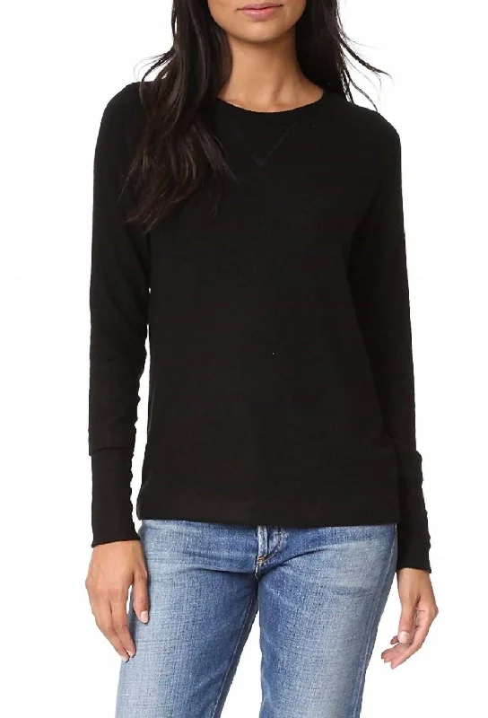 Shala Brushed Sweater In Black Herringbone Houndstooth Plaid