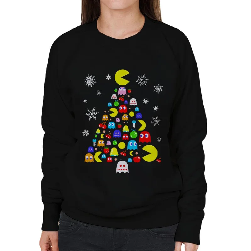 Pac-Man Christmas Tree Of Characters Women's Sweatshirt Hoodie with Bell Sleeves Flared Feminine