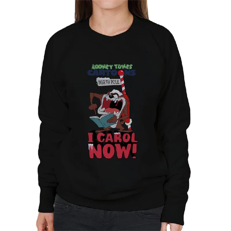 Looney Tunes Christmas Taz I Carol Now Women's Sweatshirt Hoodie with Button Placket Classic Preppy