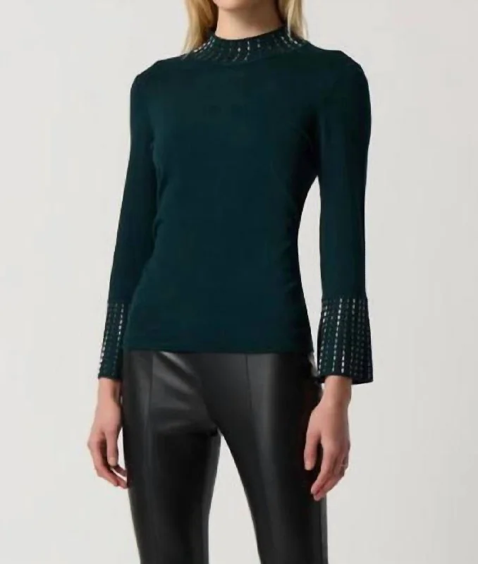 Embellished Sweater In Alpine Green Soft Cozy Warm