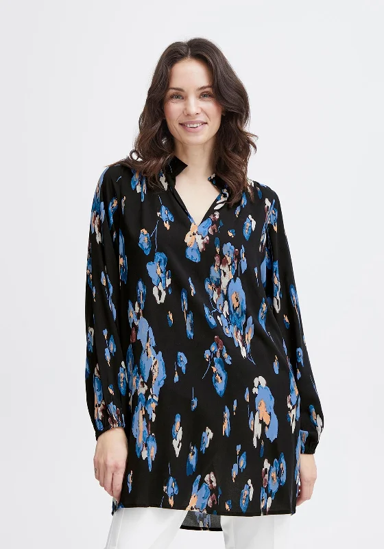 Fransa Merle Abstract Print Longline Blouse, Hydrangea Double-Layered Blouse