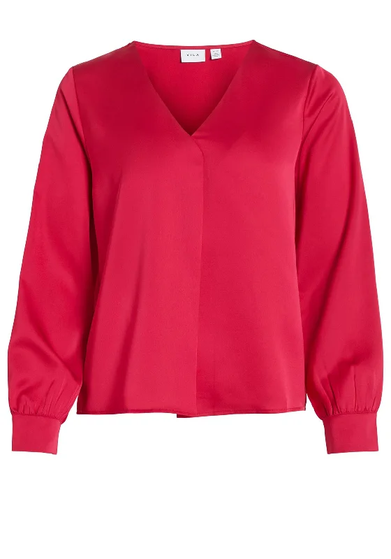 Vila Ellette V-Neck Satin Blouse, Love Potion Classic Striped Blouse