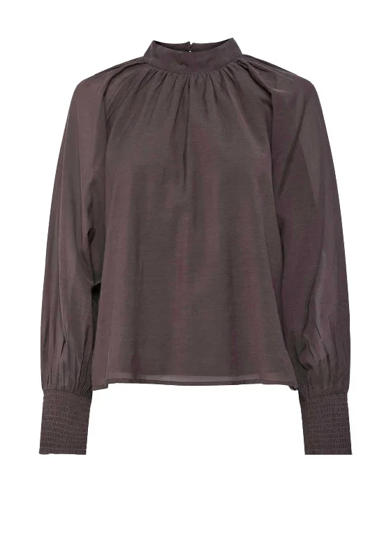 Y.A.S Rita High Neck Blouse, Brown Double-Layered Blouse