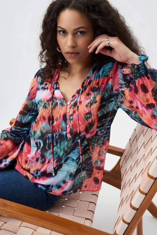 Georgette Blouse in Black Multi 231240 by Joseph Ribkoff  - OUTLET SALE Elegant Embroidery Blouse