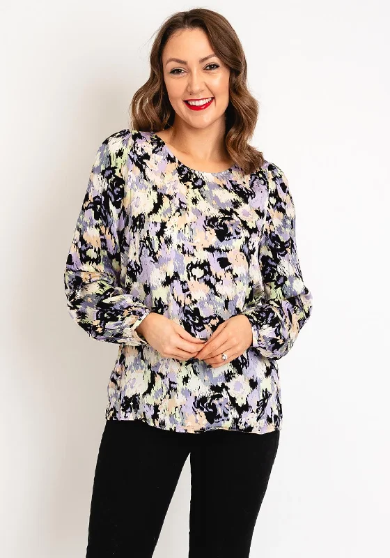 Soyaconcept Adela Abstract Print Satin Feel Blouse, Light Purple Lightweight Floral Blouse