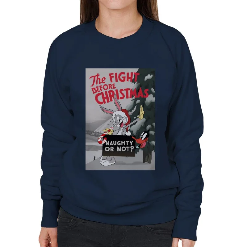 Looney Tunes Christmas Bugs Bunny The Fight Before Xmas Women's Sweatshirt Hoodie with Tied Waist Feminine Flattering