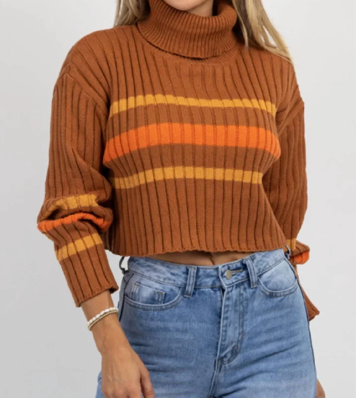 Stripe Turtleneck Sweater In Cinnamon Boxy Sweater Fitted Sweater A-Line