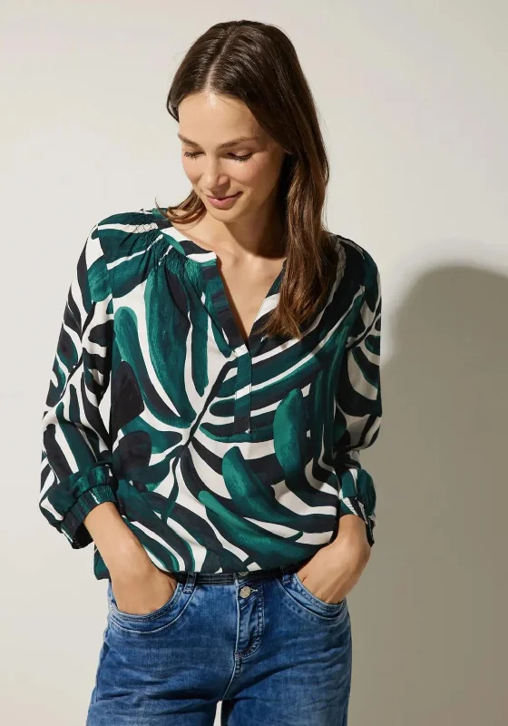 Street One Tunic Blouse In Leaf Print, Lagoon Green Double-Layered Blouse