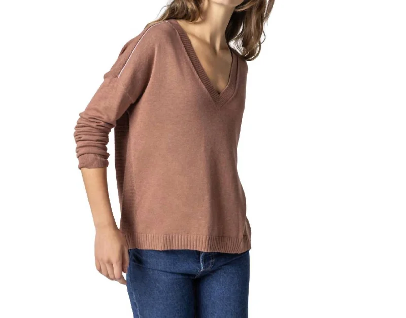 Wrapped Seam V-Neck Sweater In Hickory Tailored Straight A-Line