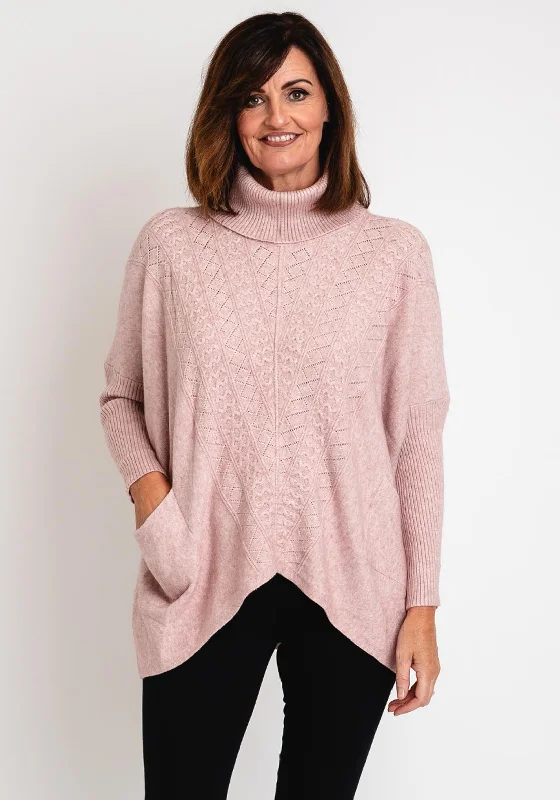 Serafina Collection Cable Knit Jumper, Blush Pink Notch Collar Peter Pan Collar Cowl Neck