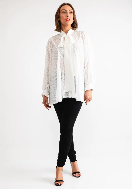 Serafina Collection One Size Textured Blouse, White Mandarin Collar Blouse