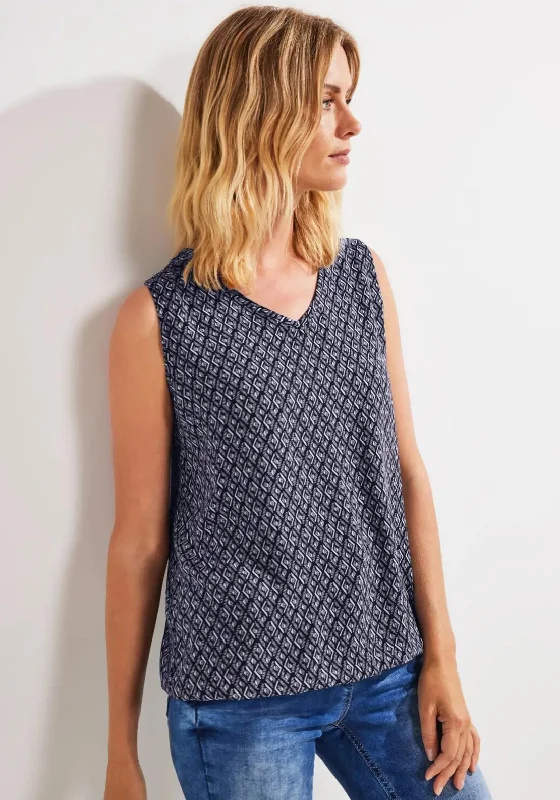 Cecil Minimal Print Blouse, Navy Chic Off-Shoulder Blouse