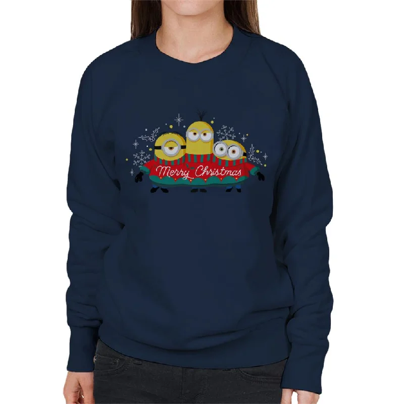 Minions Christmas Merry Xmas Women's Sweatshirt Hoodie with Side Slits Relaxed Casual