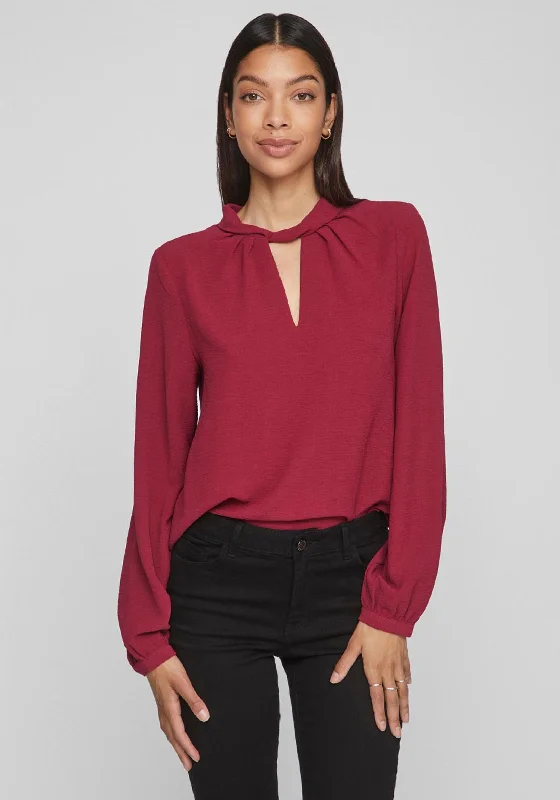 Vila Rashil High Neck with Cut-Out Detail Blouse, Beet Red Sleeveless Summer Blouse