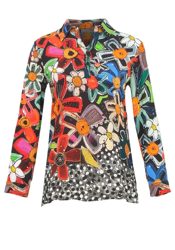 Dolcezza Floral Print Button Detail Blouse, Multi Embellished Collar Blouse