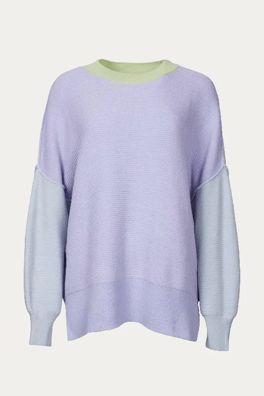 Oversized Ottoman Colorblock Sweater In Lavender Welt Pockets Slit Pockets Flap Pockets