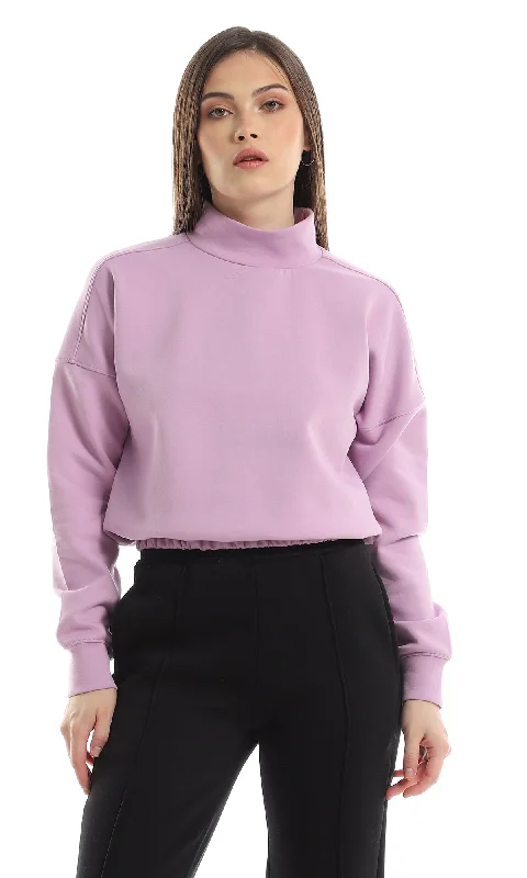 O153040 Comfy Elastic Trim Solid Sweatshirt - Lavender Hoodie with Metallic Shiny Futuristic