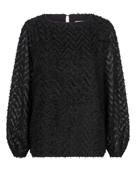 Esqualo Feather Effect Blouse, Black Silky Tunic Blouse