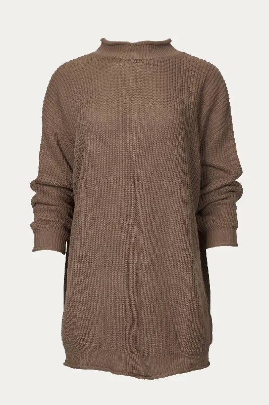 Ribbed-Knit Oversized Turtleneck Sweater In Khaki Oversized Loose Flowy