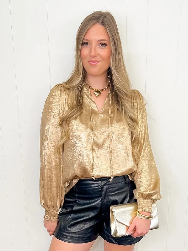 Golden Radiance Blouse-Gold Elegant Peplum Blouse