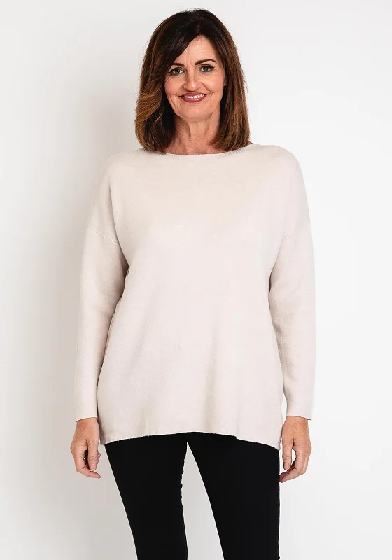 Serafina Collection Round Neck Knit Sweater, Cream Satin Fabric Silk Fabric Chiffon Fabric