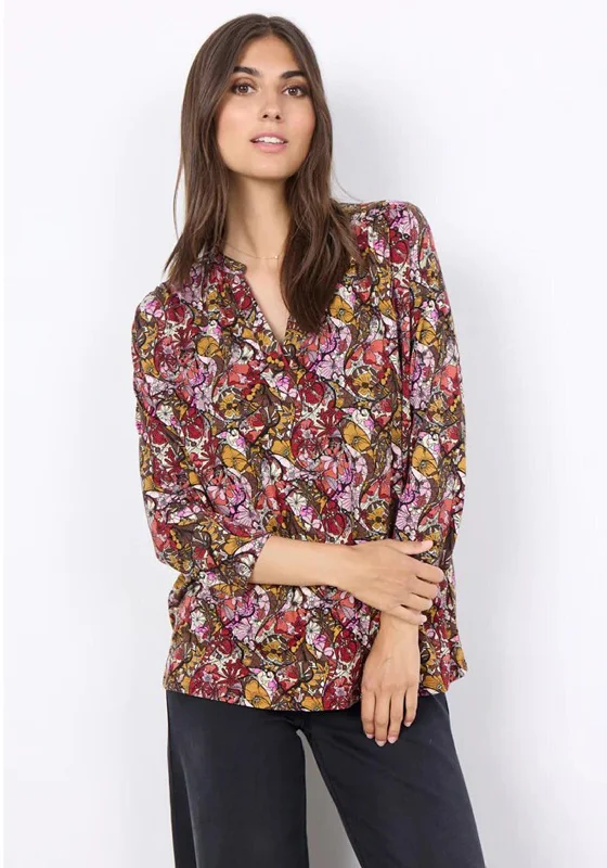 Soyaconcept Marica Floral Print V-Neck Blouse, Bordeaux Pastel Color Blouse