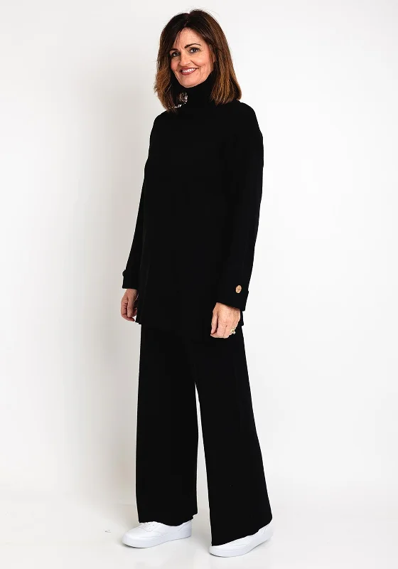 Serafina Collection Knit Sweater & Wide Leg Trouser Set, Black Toggled Drawstring Belted