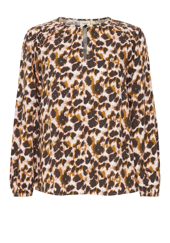 Fransa Jio Leopard Print Blouse, Pink Elegant Office Blouse