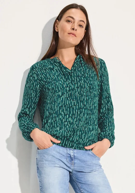 Cecil Slit Tie Neck Blouse, Green Multi Classic Minimalist Blouse