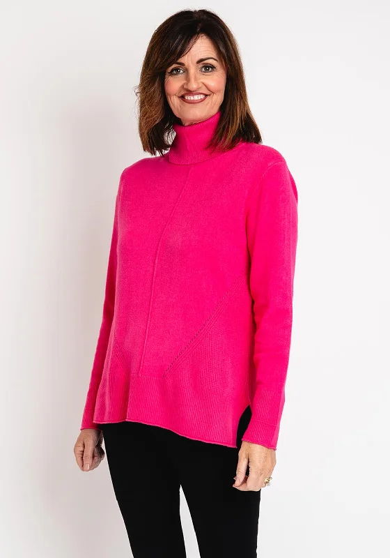 Serafina Collection Ribbed Detailing Sweater, Fuchsia Fitted Slim Tailored