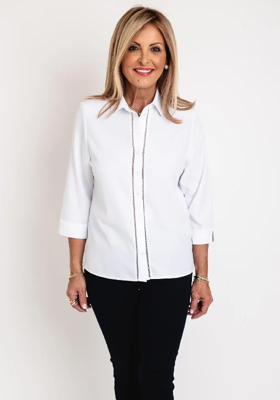 Erfo Cut-Out Trim Blouse, White Wrap Front Blouse