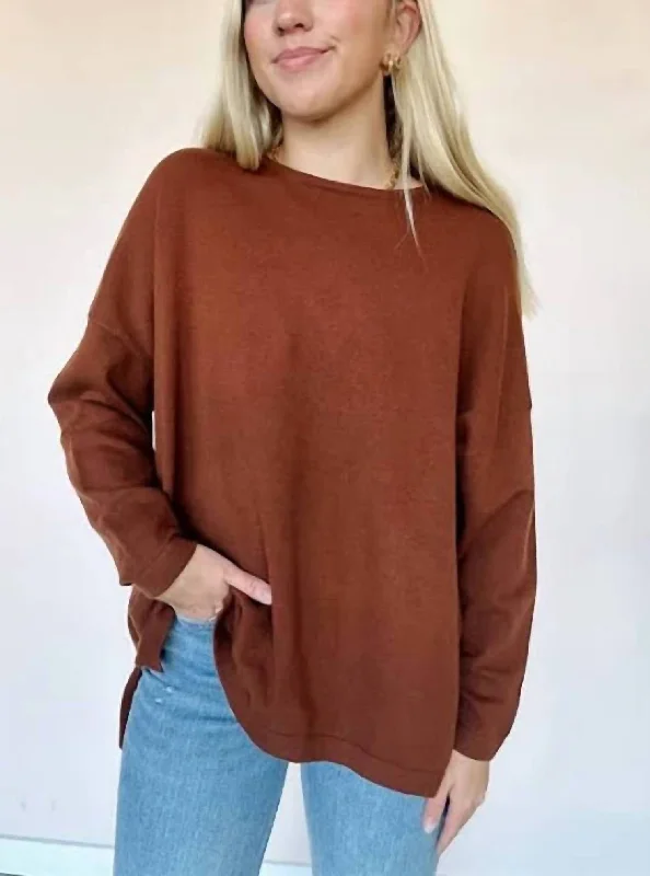 Eileen Sweater In Chocolat Front Pockets Side Pockets Patch Pockets