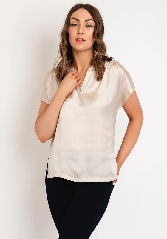 Soyaconcept Thilde V-Neck Blouse, Beige Satin Drape Blouse