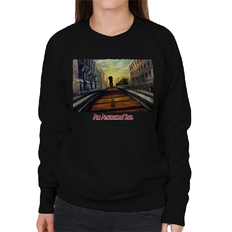 An American Tail Fievel Mousekewitz Walking On Train Track Women's Sweatshirt Hoodie with Typography Text Message