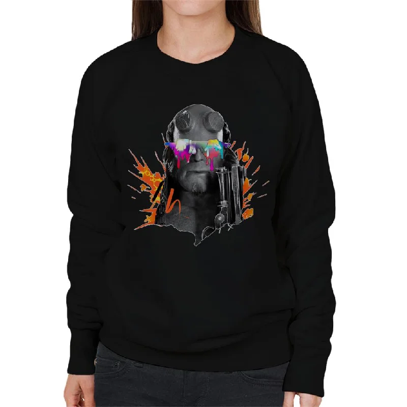 Hellboy II Paint Splatter Women's Sweatshirt Hoodie with Back Slit Movement Comfort