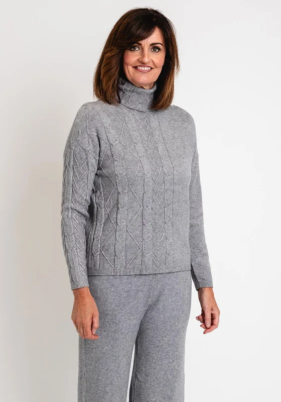 Serafina Collection Cable Knit Jumper, Grey Wool Fabric Cashmere Fabric Tweed Fabric