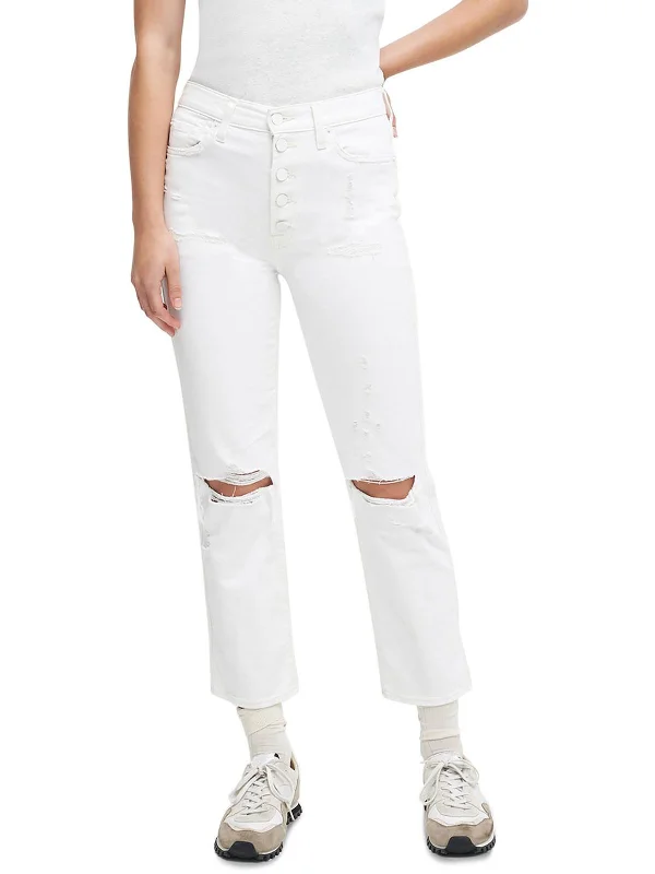 Womens Denim Straight Fit Cropped Jeans Elegant Skinny Leg Jeans