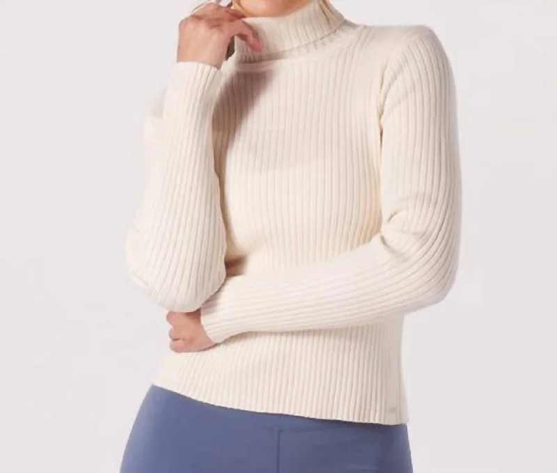 Couture Rib Turtle Neck Sweater In Oat Milk Graphic Sweater Embroidered Appliqued