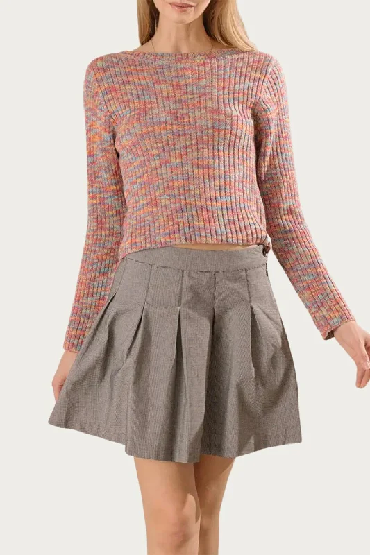 Open-Back Ribbed-Knit Sweater In Rainbow Multi Boxy Sweater Fitted Sweater A-Line