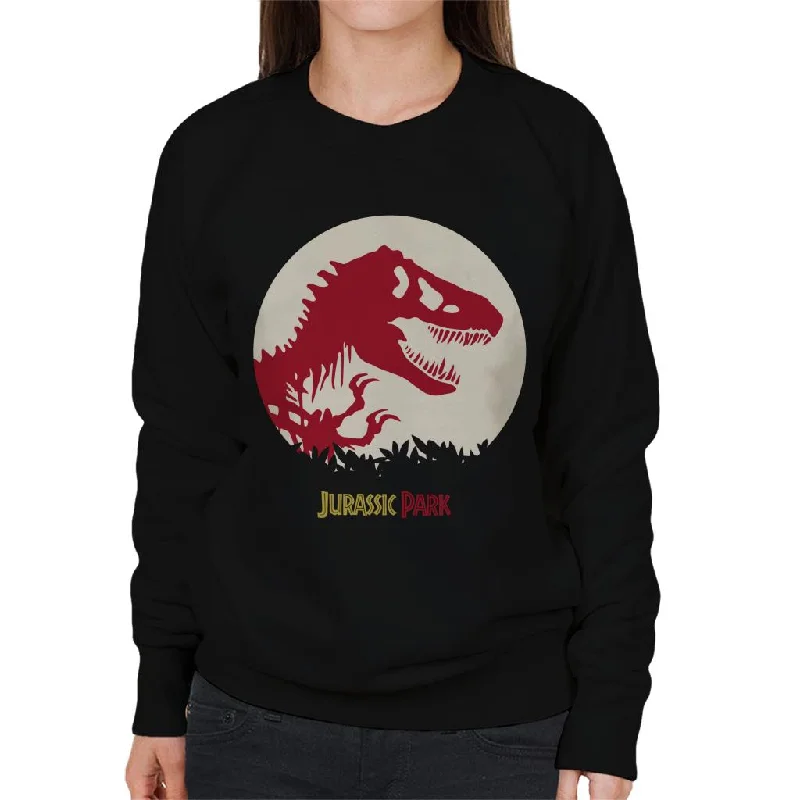 Jurassic Park Red Silhouette Women's Sweatshirt Hoodie with Elastic Cuffs Stretchable Comfortable