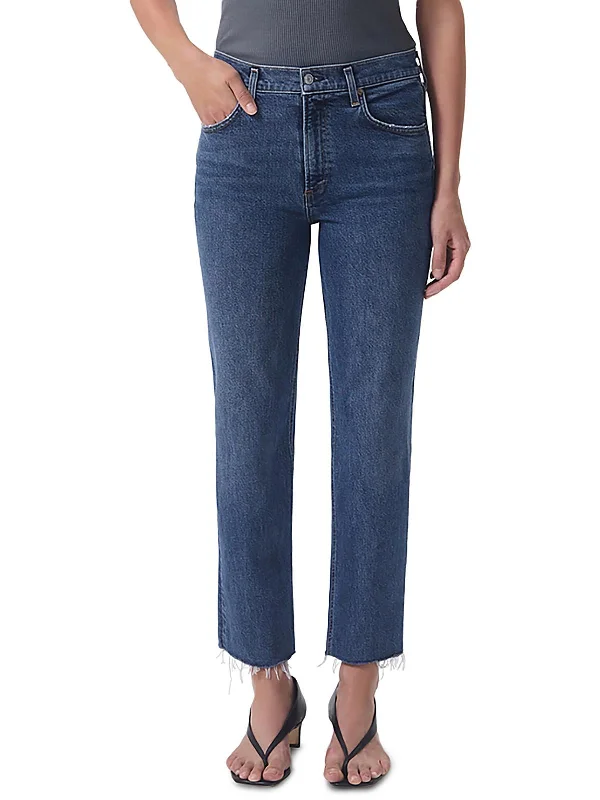 Womens Organic Cotton Mid-Rise Straight Leg Jeans Elegant Skinny Leg Jeans