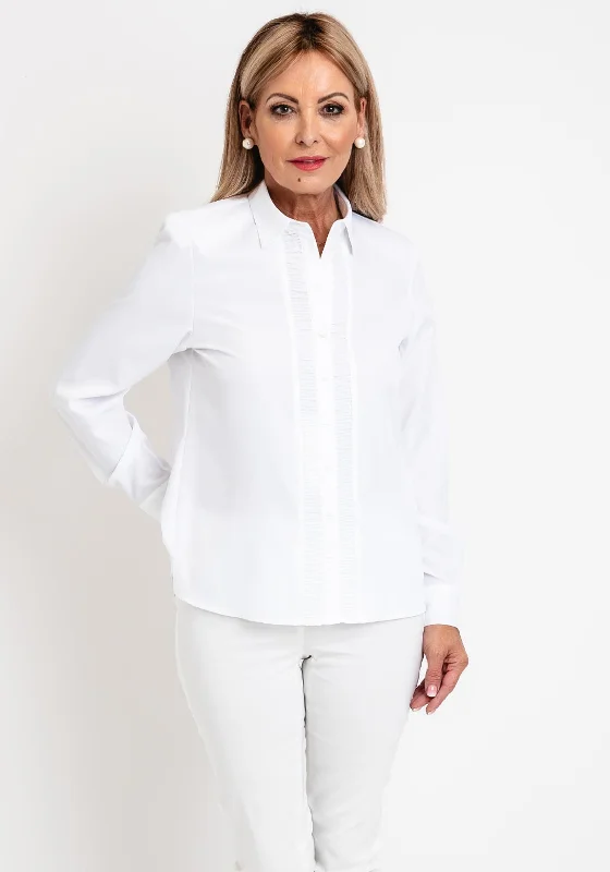 Erfo Shirred Placket Blouse, White Floral Print Blouse