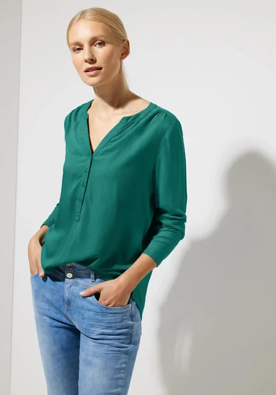 Street One Lightweight Button Up Blouse, Lagoon Green Feminine Tie Blouse