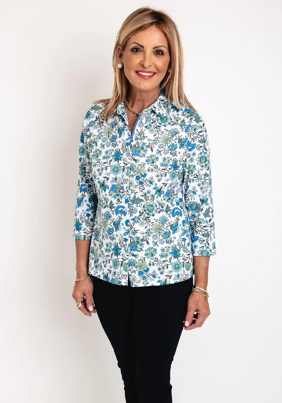 Erfo Long Sleeve Floral Print Blouse, Multi Satin Long Blouse